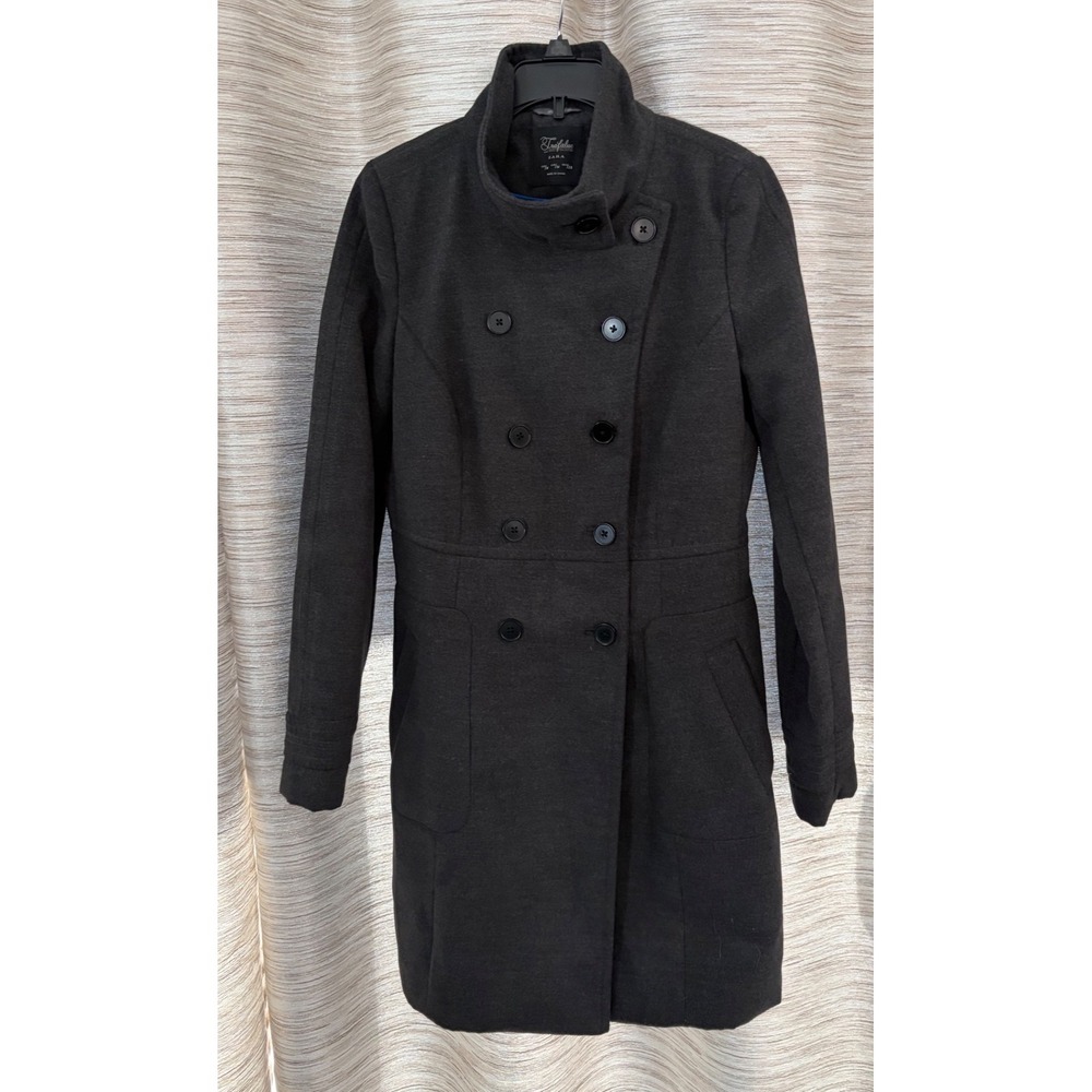 Zara Trafaluc Mens Charcoal Grey Double Breasted Pea Coat Funnel Neck Size M